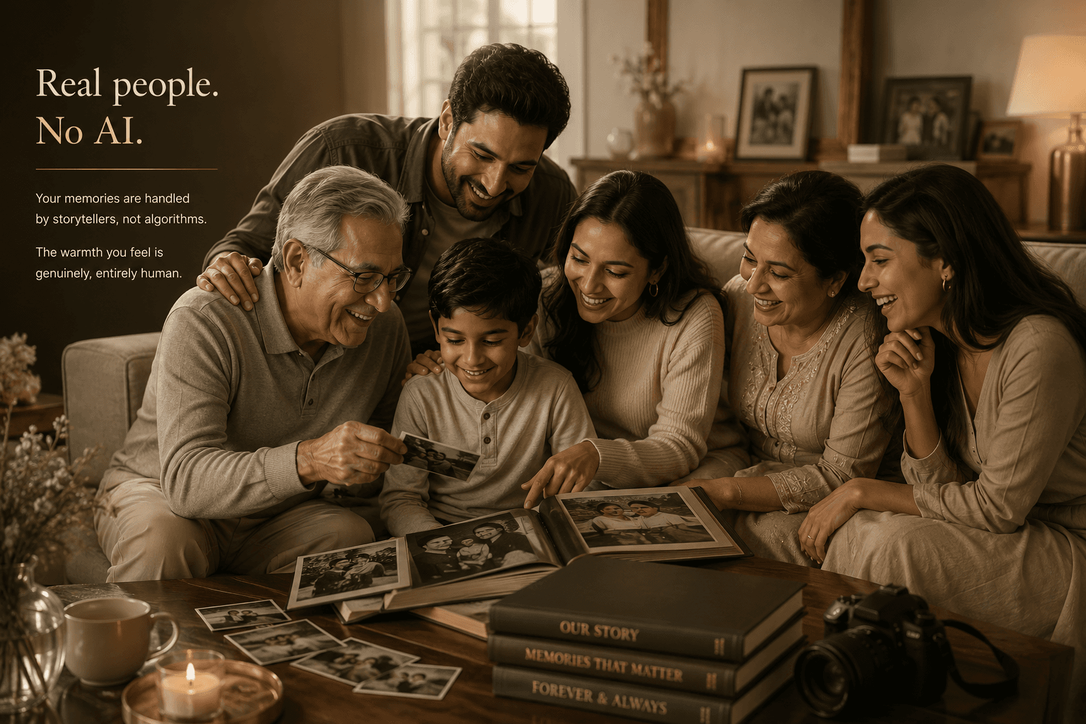 Editor colour-grading a family film · warm studio